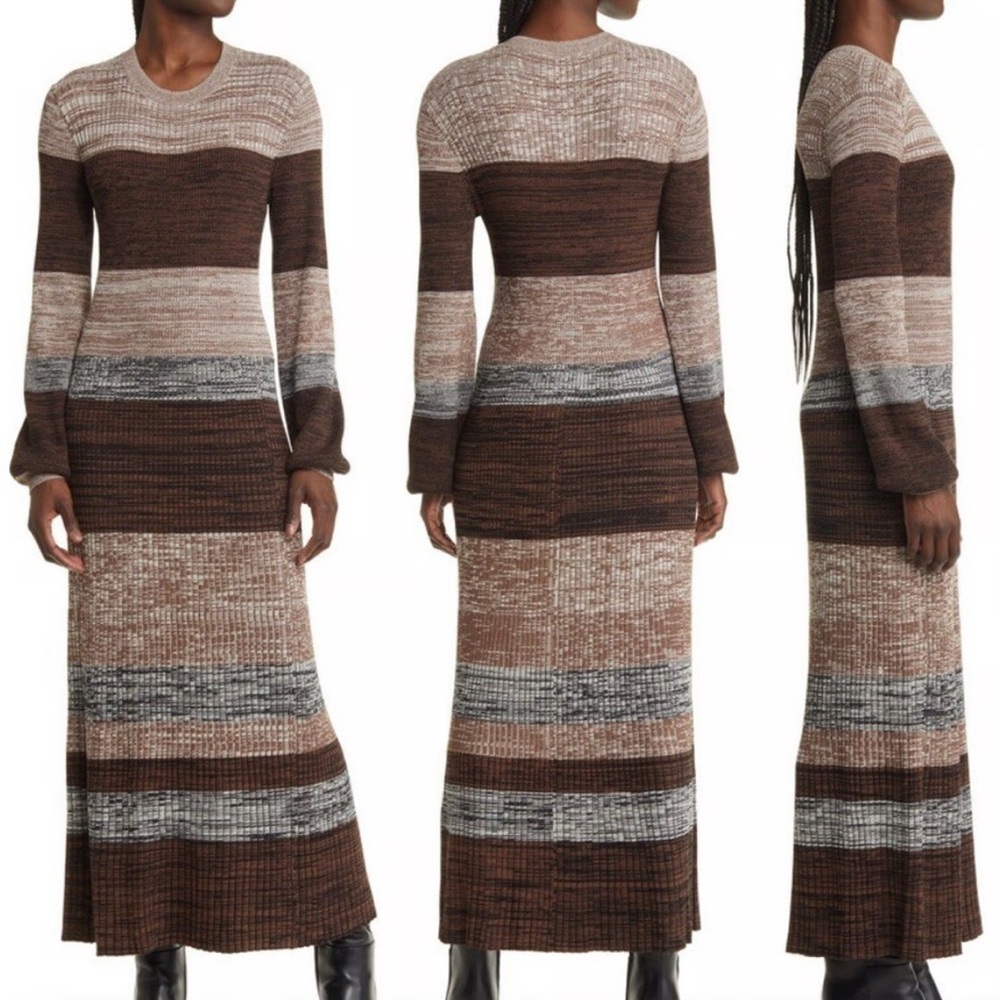 Treasure & Bond Long Sleeve Striped Marled Sweater Dress in Brown and Gray - Picture 3 of 4